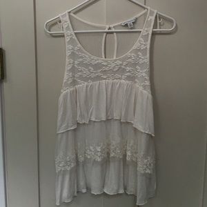 American Eagle Off-White Ruffle Lace Tank Top
