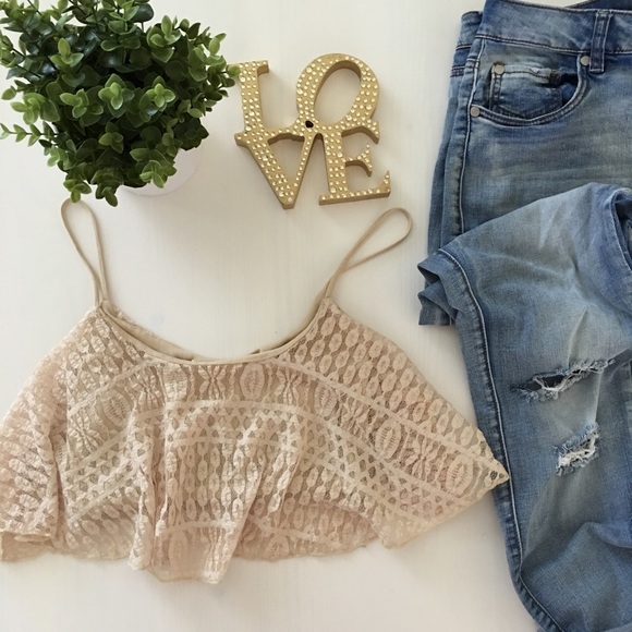 Tops - Flowy Ivory Lace Crop Top/Bralette