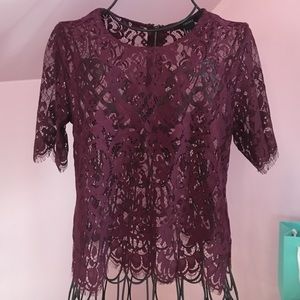 Cute Sheer Lace Maroon Forever 21 Top!