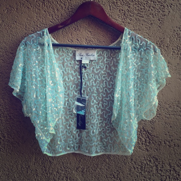 Sara Feinberg Sequin Bolero Shrug Sea Foam Blue M - Picture 1 of 4