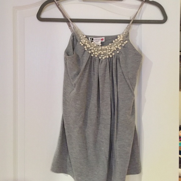 Grey tank with pearls