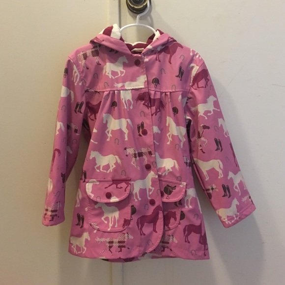 Hatley girls pink horse raincoat with terry lining