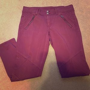 Burgundy AE Jeans with stitch detailing