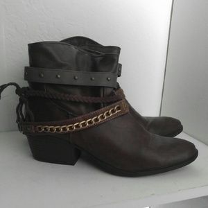 Strappy brown booties