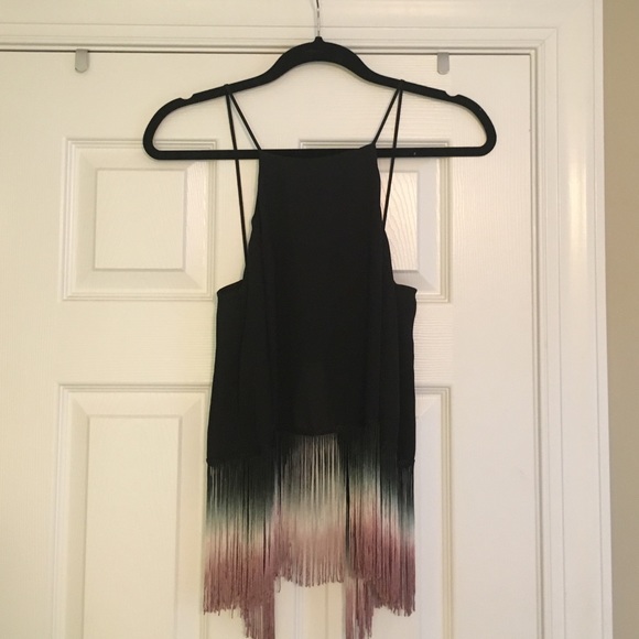 Black fringe crop top