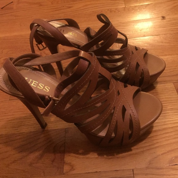 Tan Guess strappy heels.