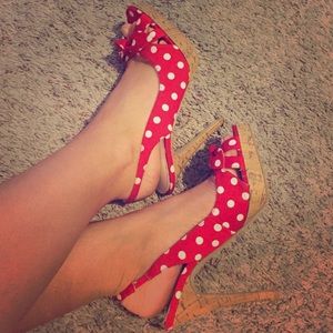 Wild diva red polka dot cork heels