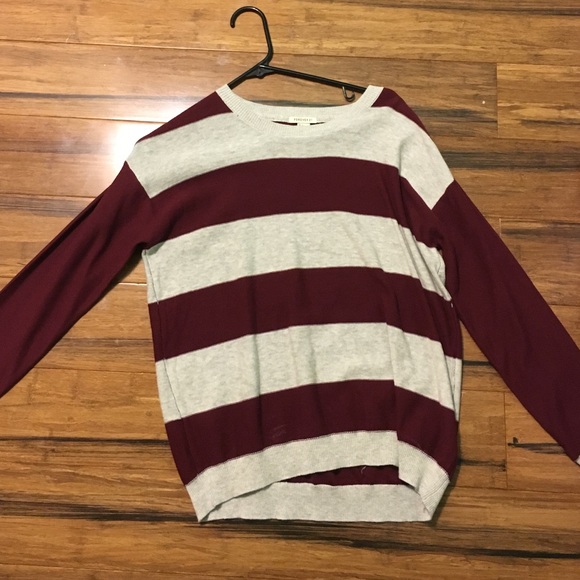 maroon and grey striped sweater