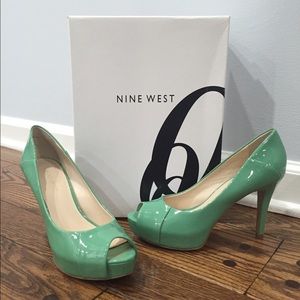 Nine West Cadee Green Peep Toe Platform Pumps Sz 6
