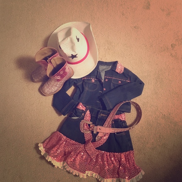 Kids Pink Checked Glitter Square Toe Western Boot