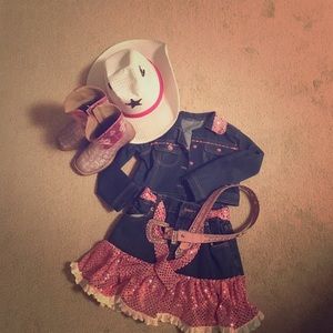 Kids Pink Checked Glitter Square Toe Western Boot