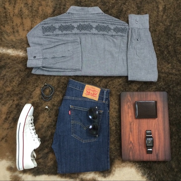 Shirt - Heathered-Gray Aztec Stitched Button-Down - Picture 4 of 4