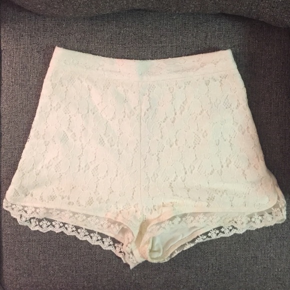 Off white high waisted lace shorts