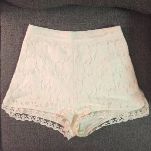Off white high waisted lace shorts