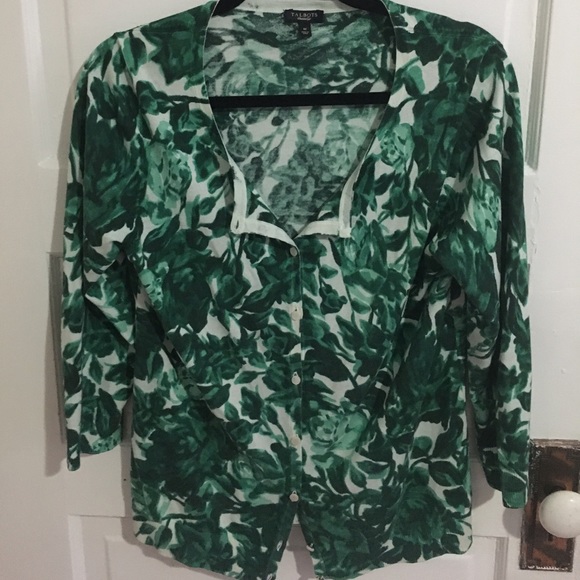 Talbots green pattern cardigan