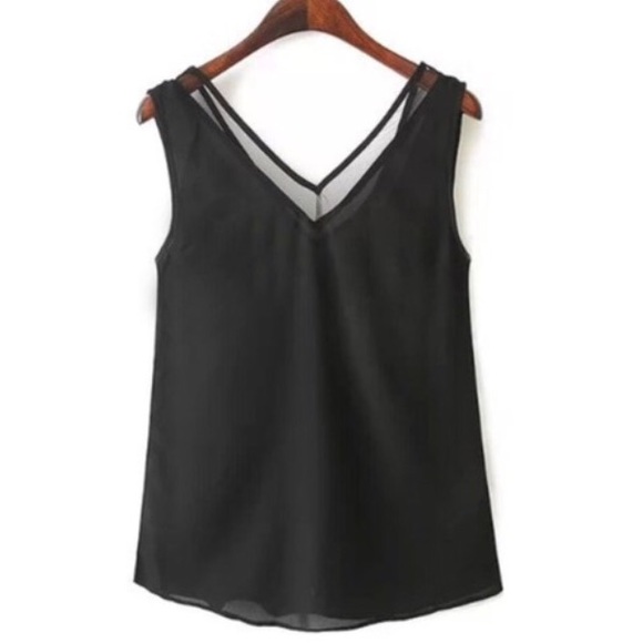 Black Mesh V Neck Sleeveless Shirt