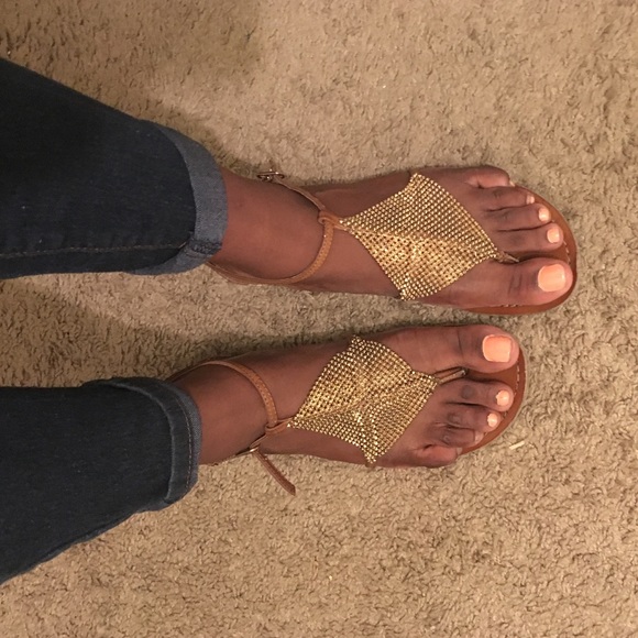 Xhilaration Brown and Gold Chained Sandals
