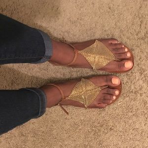 Xhilaration Brown and Gold Chained Sandals