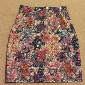 H&M Mini Floral Pencil Skirt with Gold Trim