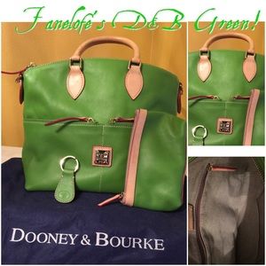 Green D&B purse, cosmetic case & keychain