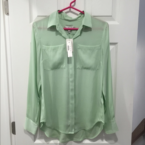 J.Crew Button Down Long Slv Mint Green Blouse Sz 2