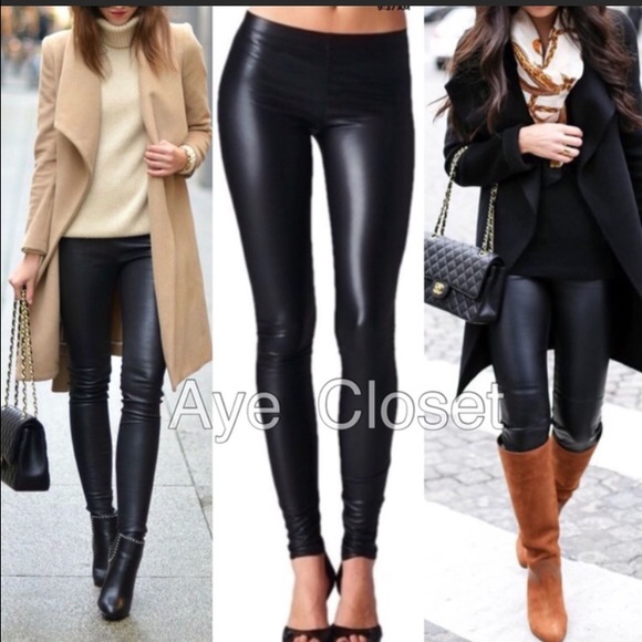 Matte Black slick faux leather leggings - Picture 4 of 5