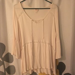 Cream Colored Three Quarter Sleeve Flaired Shirt
