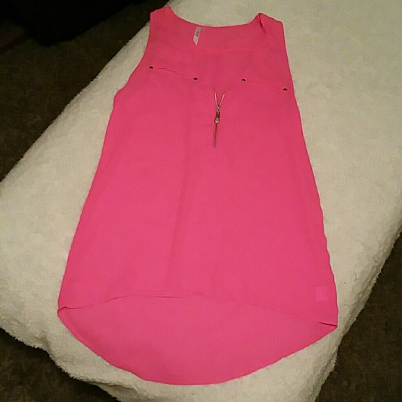 Hot pink, high low tank.