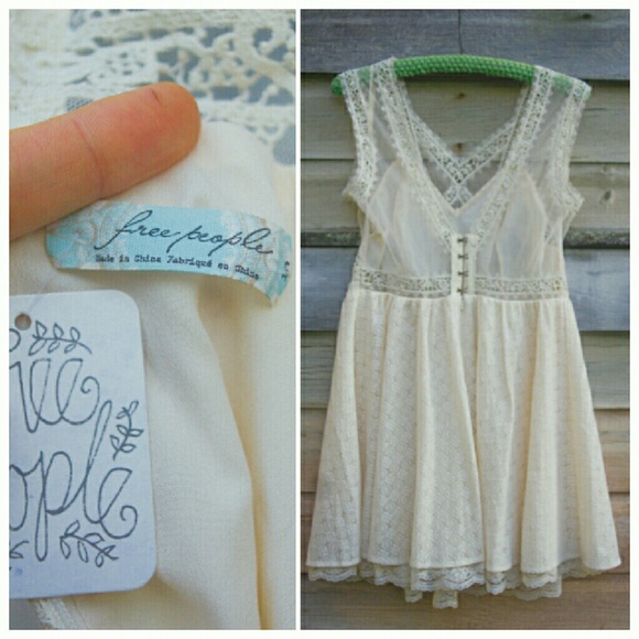 SOLD Free People Victoria Lace Mini Dress in Ivory - Picture 2 of 4