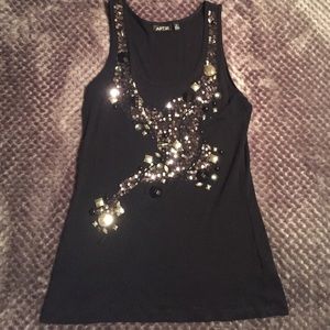 APT 9 black sequin jewel tank size medium