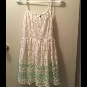 White and Teal Short Lace Dress