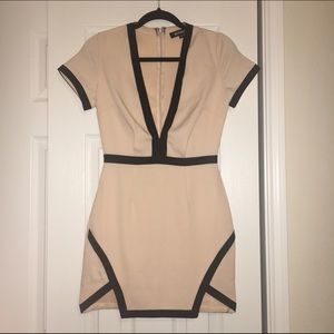 Missguided Light Peach/Black Deep V-neck Dress