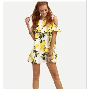 Cold Shoulder Lemon Print Dress