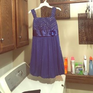 Formal blue sparkly dress with ribbon