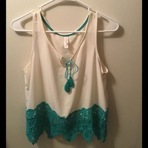 Cute White and Turquoise Crop Top with Lace