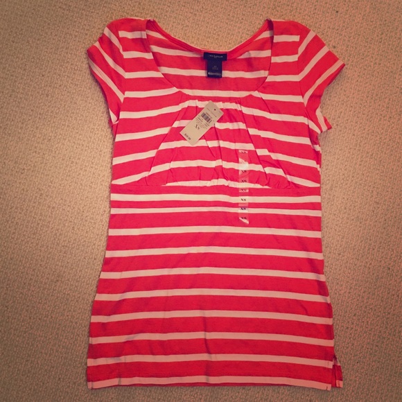 Ann Taylor pink and white striped shirt