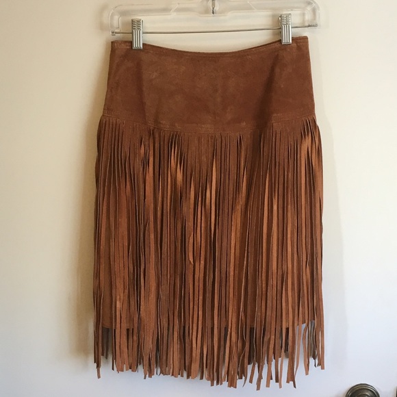 Vintage Suede Fringe Skirt Davenel