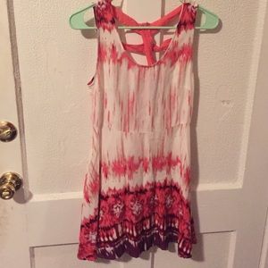 SOLD- Adorable Boho Strappy Coral Tie Dye Dress