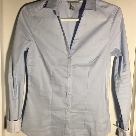 H&M button up, baby blue with white cuffs.