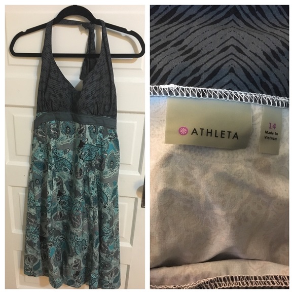 Athleta teal and black halter dress
