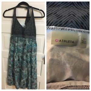 Athleta teal and black halter dress