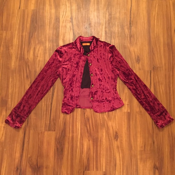 Burgundy Victorian-Style Velvet Military Jacket