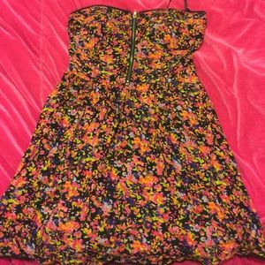 Black & pink floral material girl strapless dress
