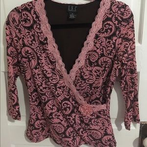 Inc brown and pink cross-front shirt