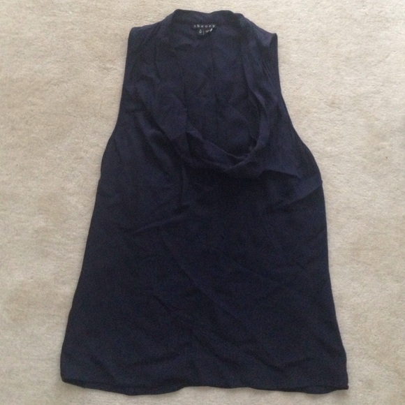 Theory navy blue cowl neck silk top