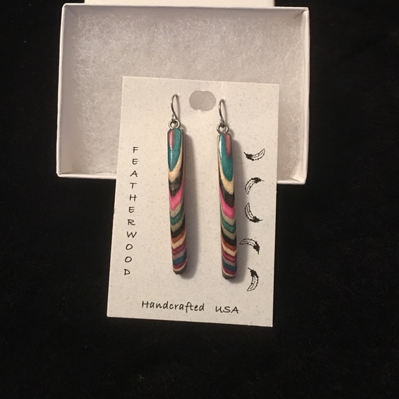 Handcrafted feather wood earrings
