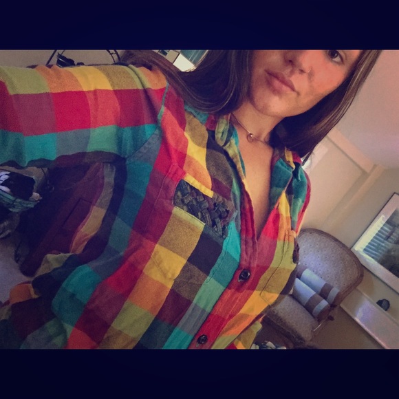 Stussy multi colored button-down flannel