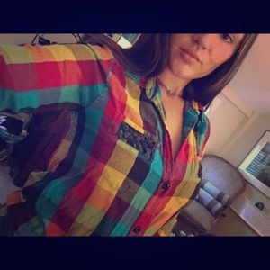 Stussy multi colored button-down flannel