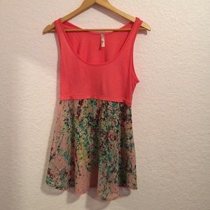 Coral and floral tank top