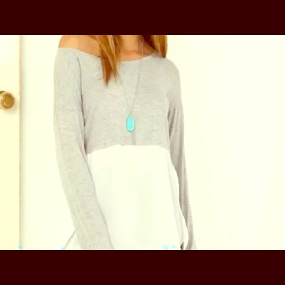 Loose Grey Cotton and White Chiffon Top